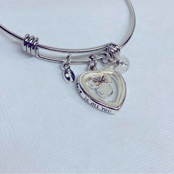 Disney Minnie Mouse Heart Bracelet All You Need is Love Silver Tone Dainty OSFA - Picture 4 of 5